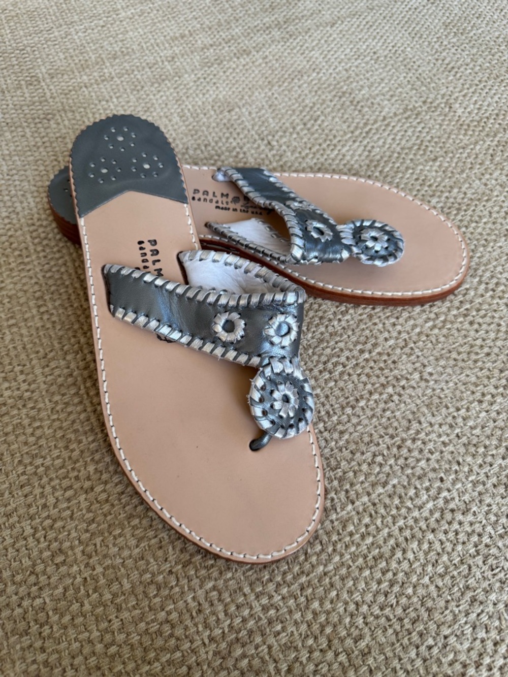 Palm Beach Sandals‎ Gunmetal/Silver Leather, Size 10